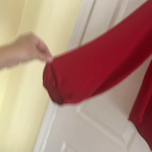 Women's Red V-Neck Blouse - Picture 3 of 6